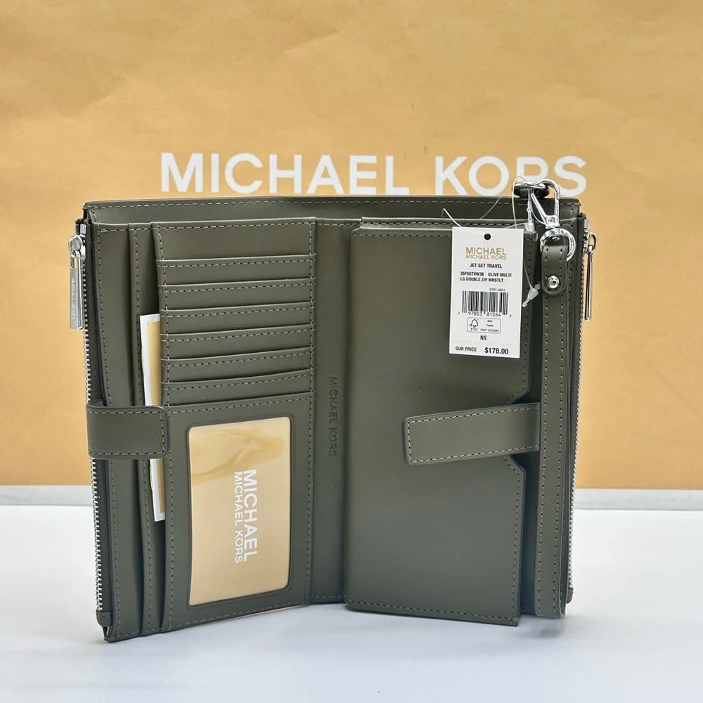 Michael Kors Olive Multi Double Zip Wristlet